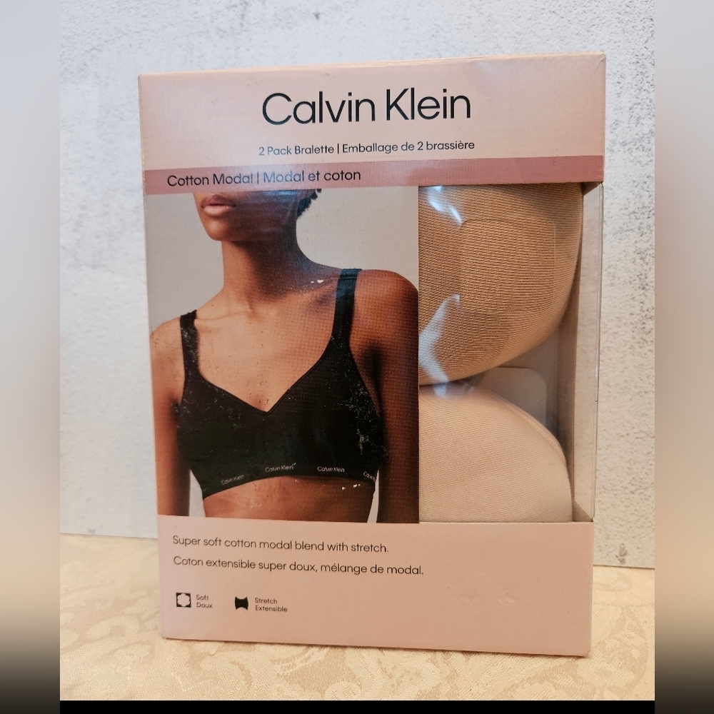 Calvin Klein Beige and Cream Cotton Modal Bralette 2-Pack